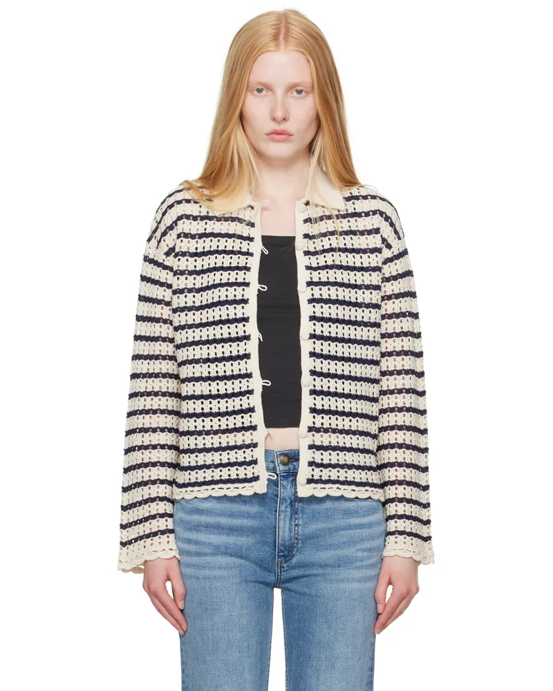Rag & Bone Beige Khloe Striped Open-Knit Cardigan Ivory