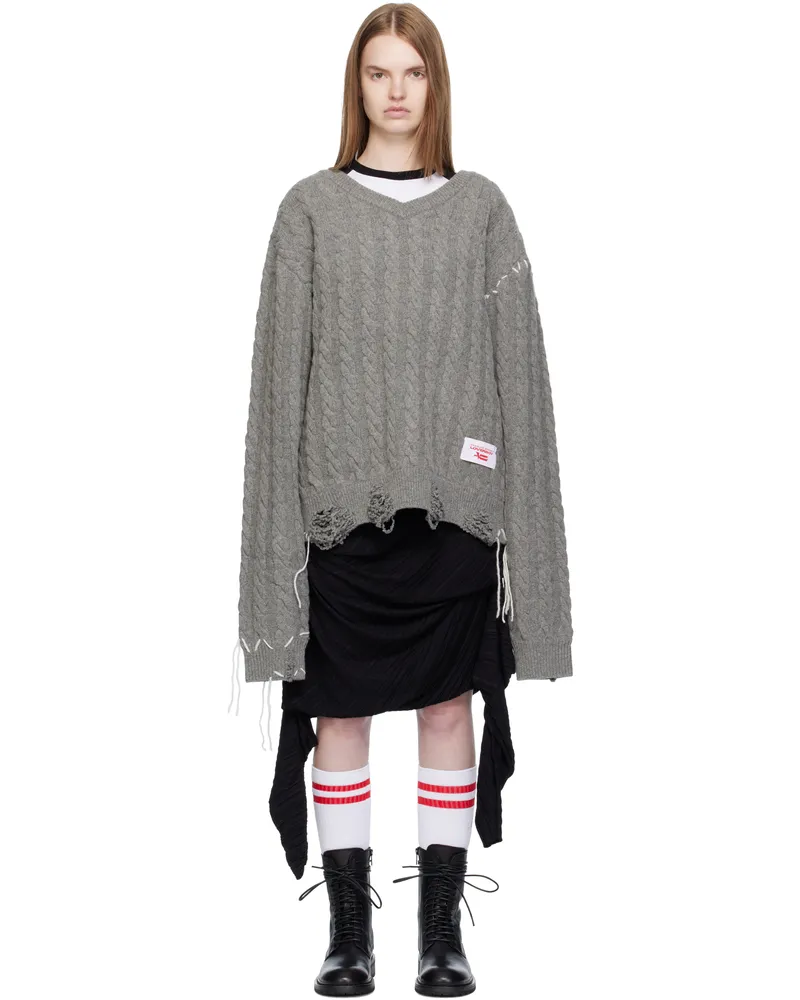 Charles Jeffrey Loverboy Gray Label Cable Knitted Sweater Grey
