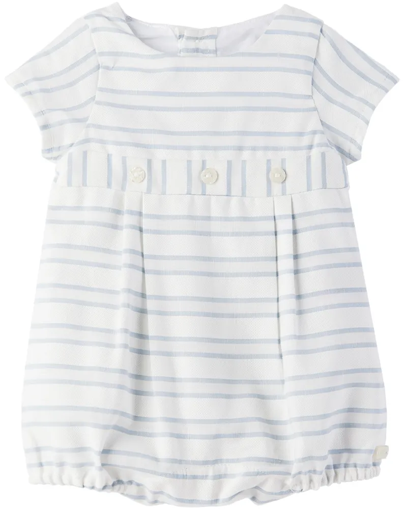 Tartine et Chocolat Baby Blue & White Striped Romper Blanc