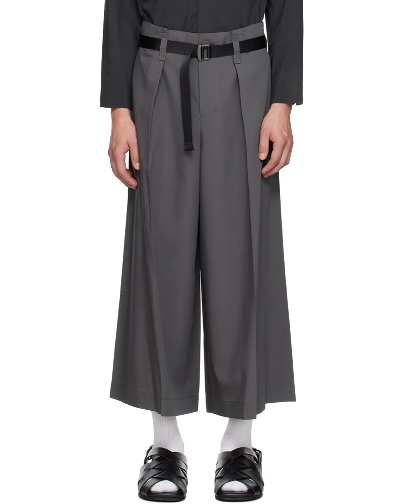 Issey Miyake Gray Oblique Fold Trousers 17-dark