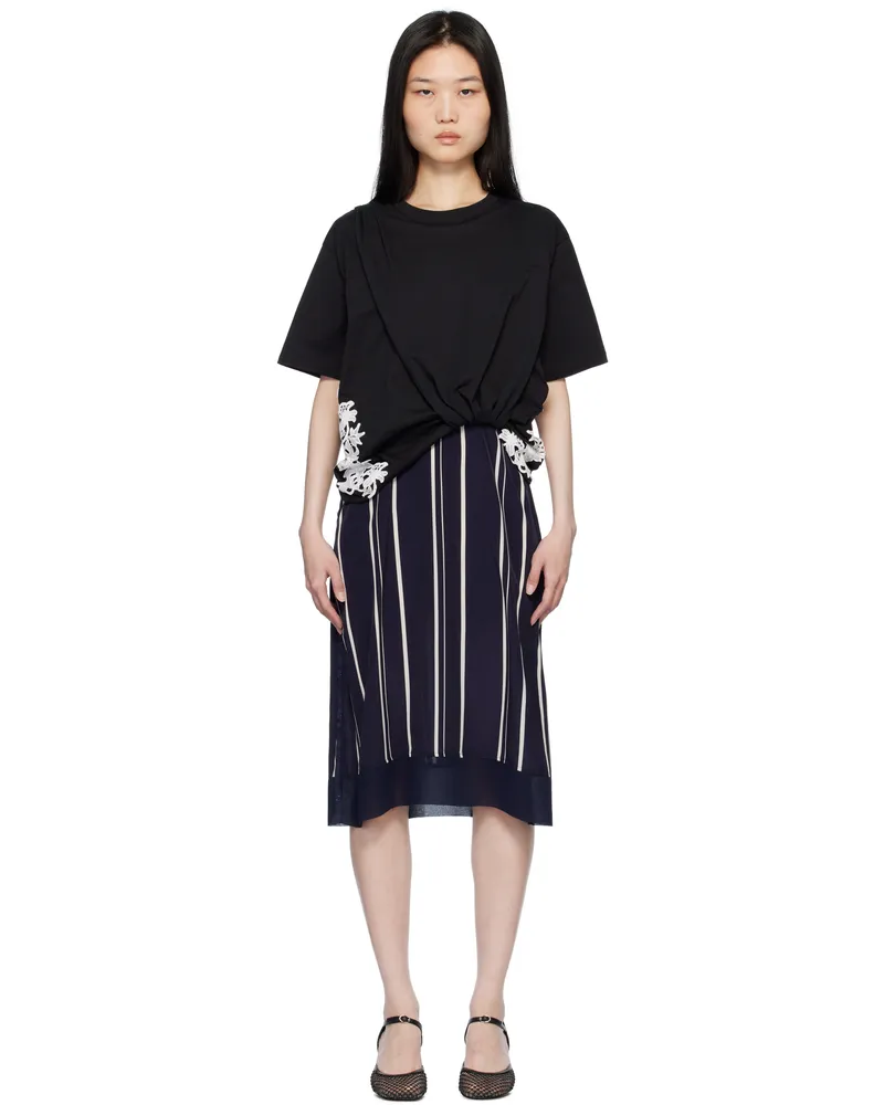 3.1 phillip lim Black & Navy Draped T-Shirt Slip Combo Midi Dress Black-midnight