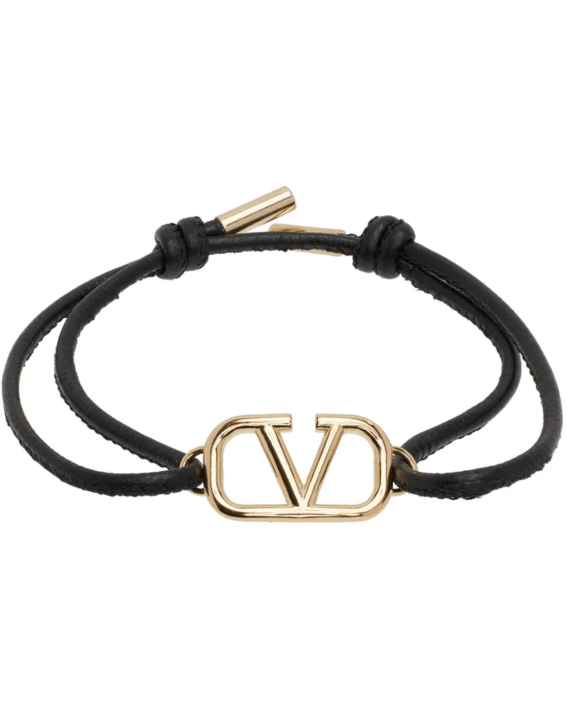 Valentino Garavani Black VLogo Leather Bracelet 0no