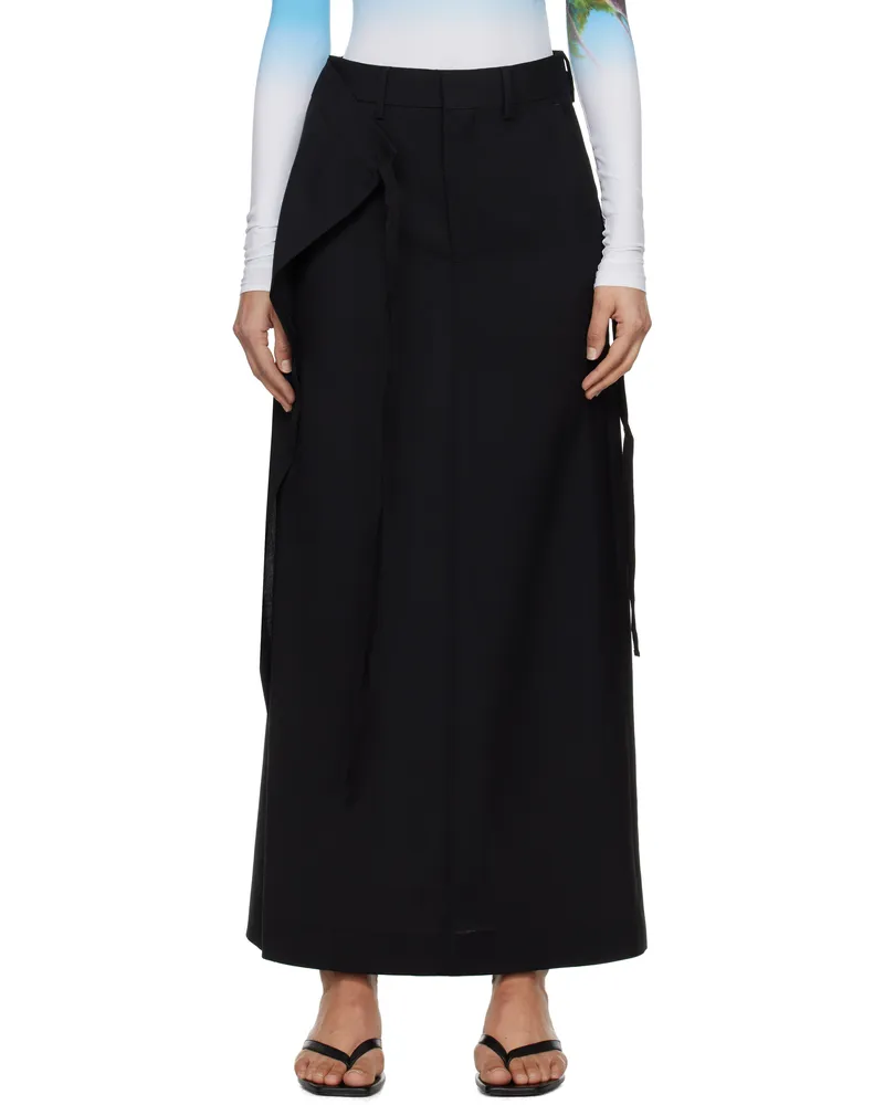 Maison Margiela Black Tailoring Wool Canvas Tie Maxi Skirt 900