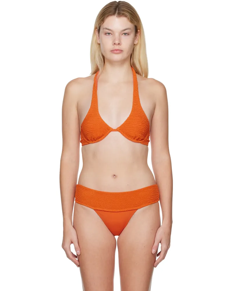 Fleur Du Mal Orange Smocked Bikini Top 072