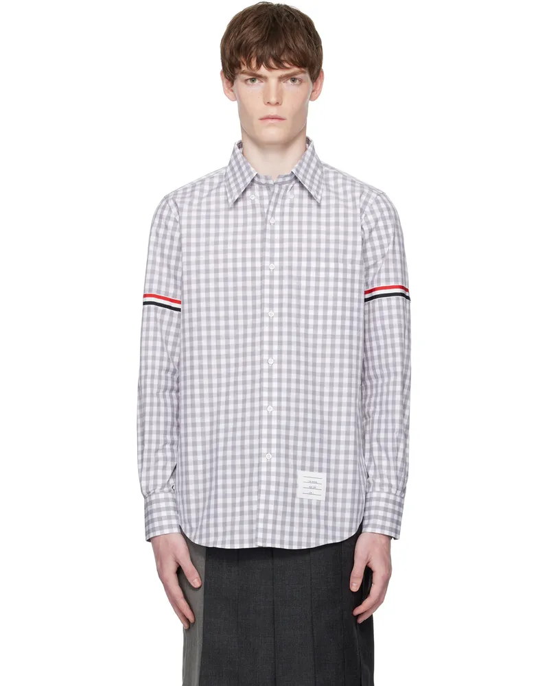 Thom Browne Gray & White Gingham Check Poplin Armband Shirt 035med