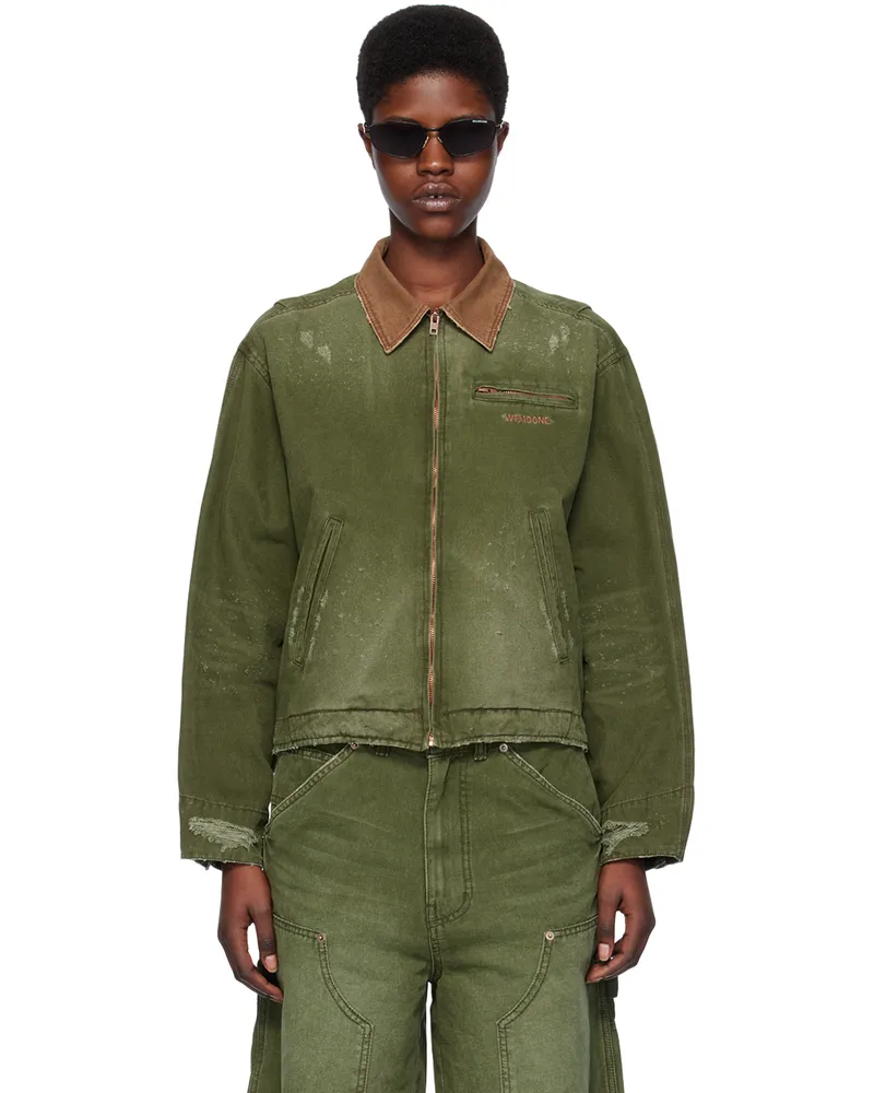 WE 11 DONE Khaki Destroyed Denim Jacket Khaki