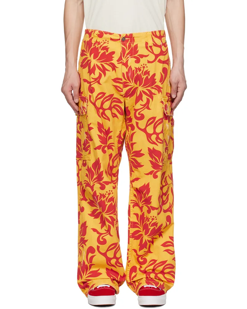 ERL Yellow & Red Embroidered Cargo Pants Erl