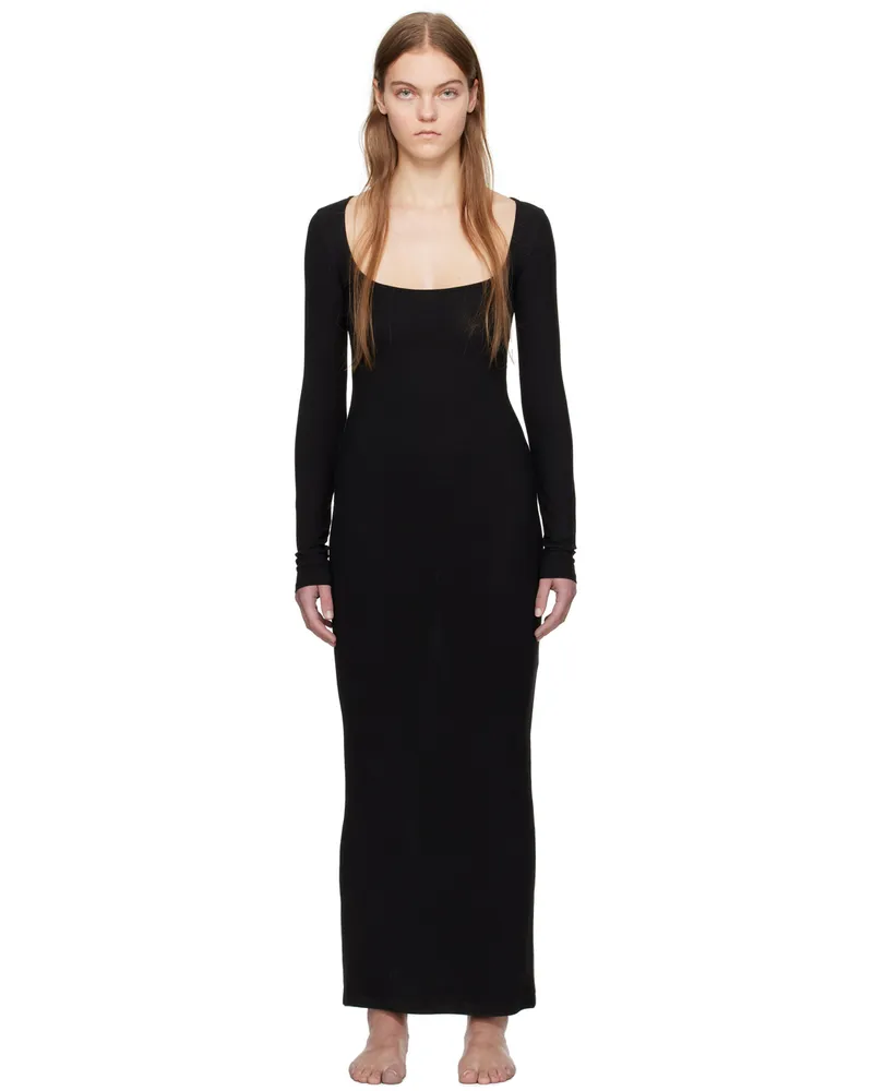 SKIMS Black Soft Lounge Long Sleeve Maxi Dress Onyx