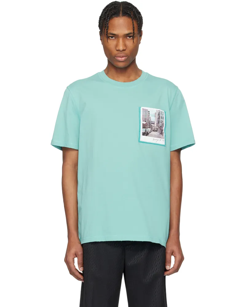 Helmut Lang Blue Brooklyn Postcard T-shirt Teal