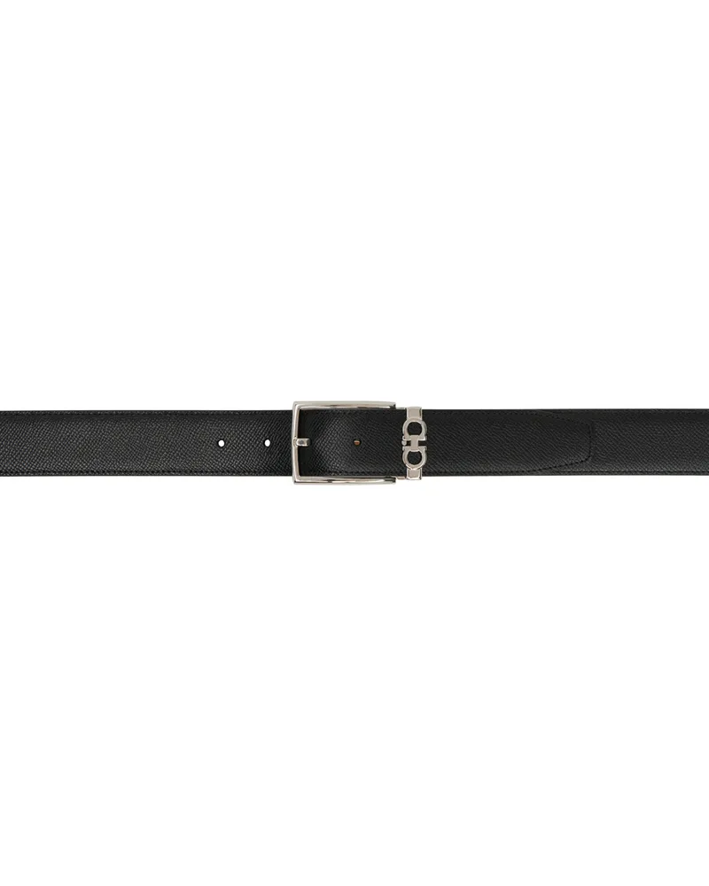 Ferragamo Black & Brown Reversible Gancini Belt Nero