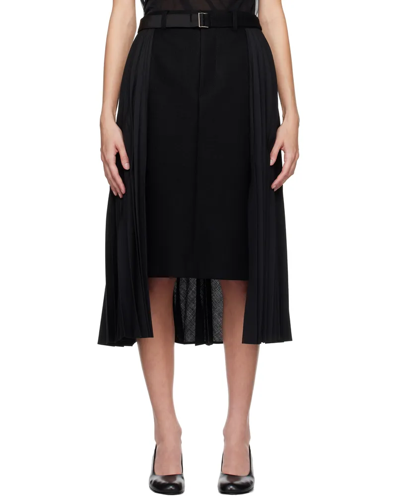 Sacai Black Suiting & Wool Melton Midi Skirt 001