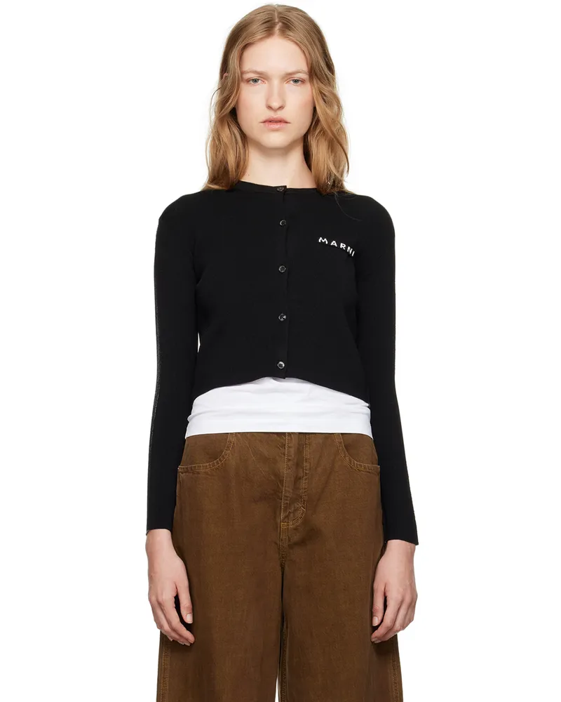 Marni Black Logo Patch Cardigan 00n99