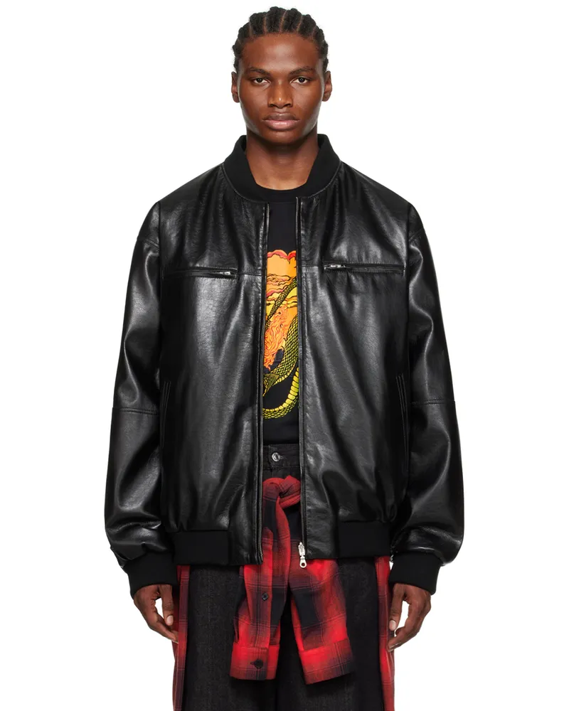 LU'U DAN Black Reversible Faux-Leather Bomber Jacket Black