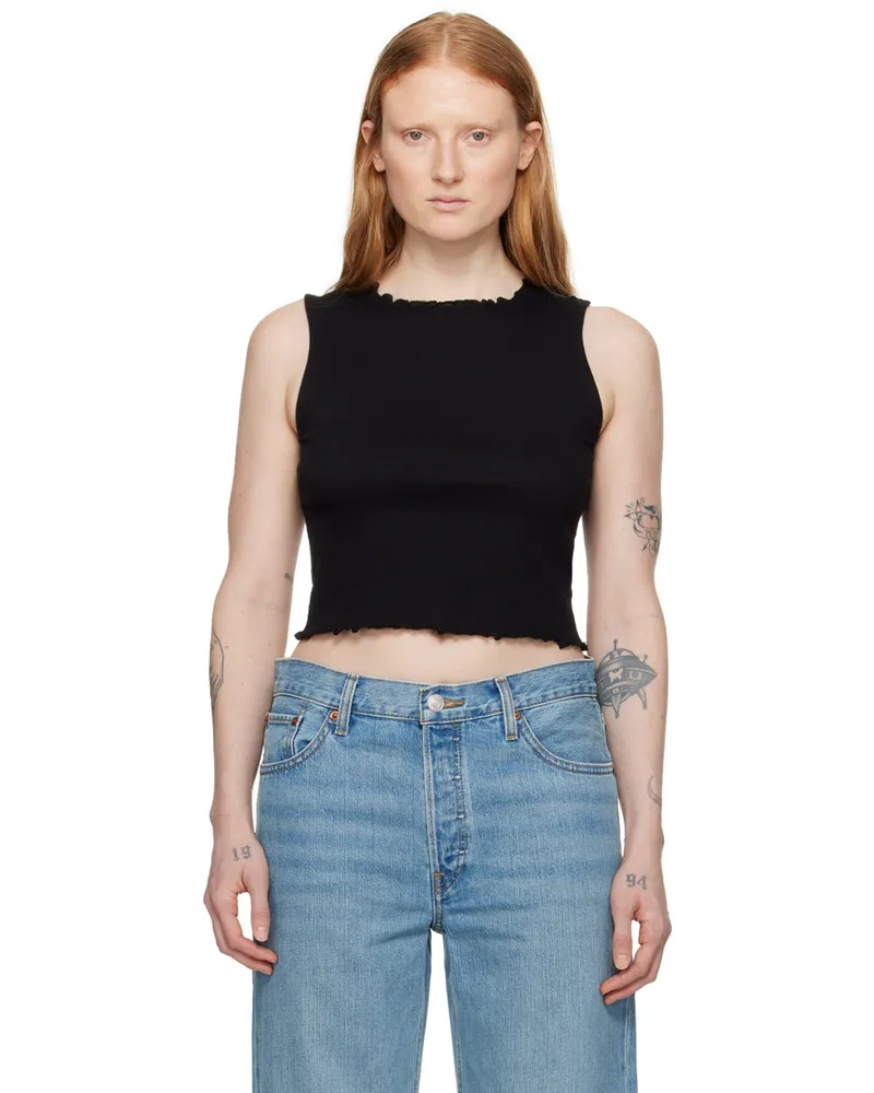 RE/DONE Black Crinkle Tank Top Black