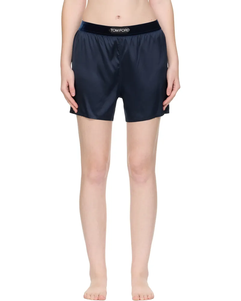 Tom Ford Navy Stretch Silk Satin Boxer Shorts Hb840