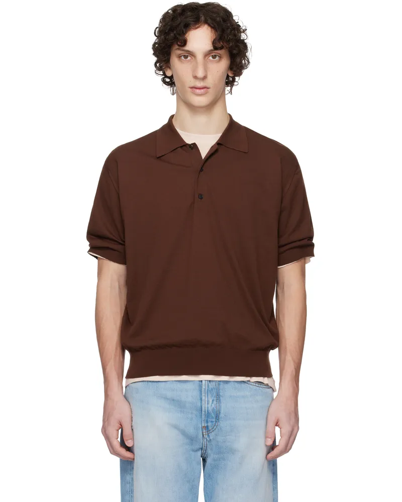 AURALEE Brown Super High Gauge Cotton Knit Polo Brown