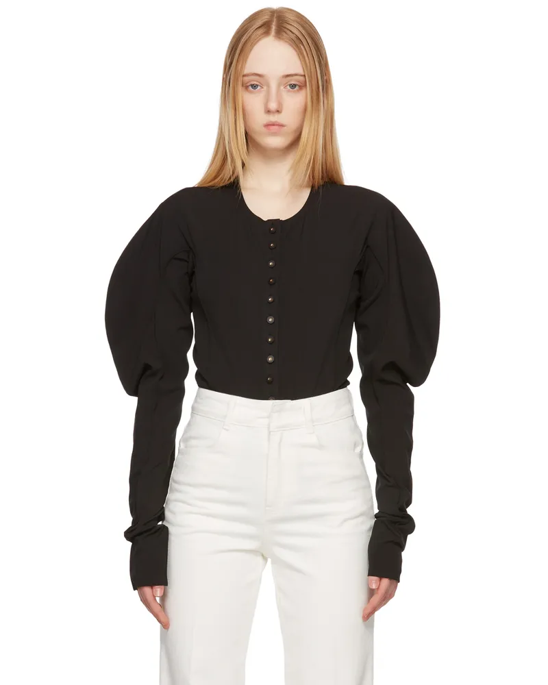 LOW CLASSIC Black Slim Buttoned Bodysuit Black