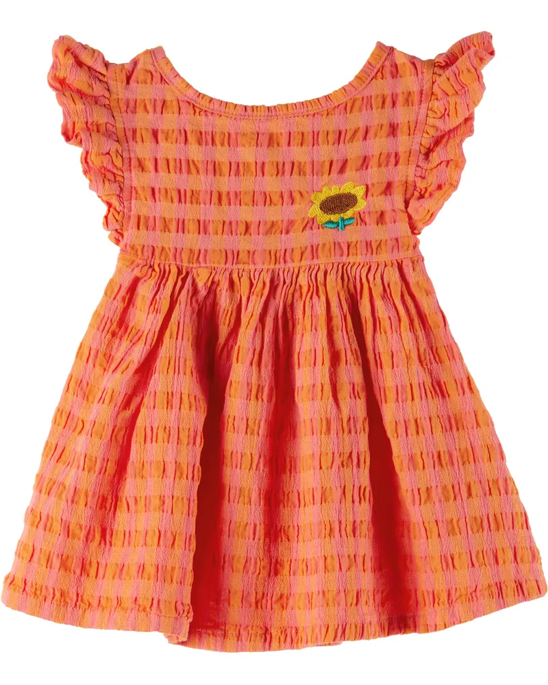 BOBO CHOSES Baby Orange & Pink Vichy Woven Dress Coral