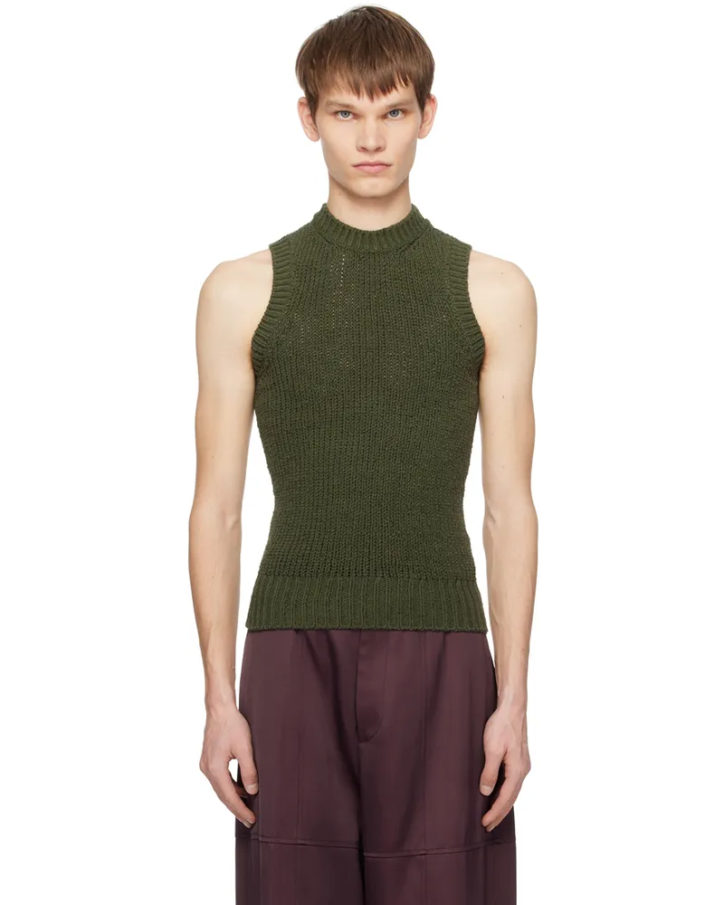 Jil Sander Green Crewneck Tank Top Military