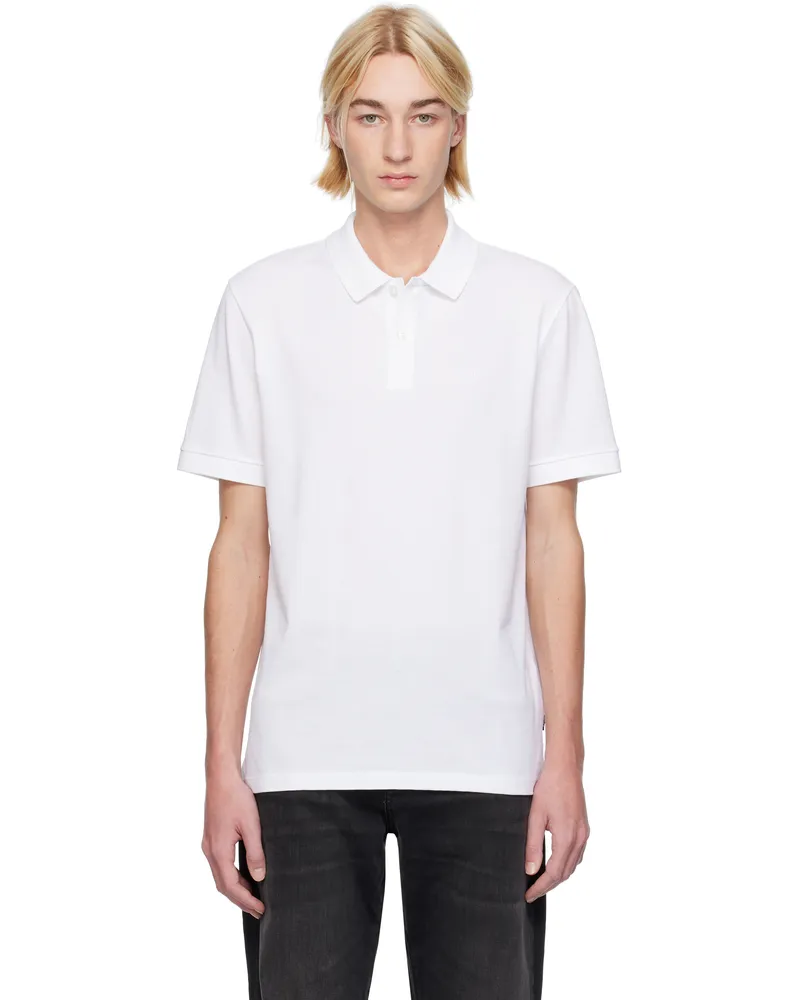 HUGO BOSS White Embroidered-Logo Polo 100-white