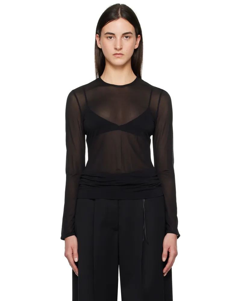 Simone Rocha Black Sheer Fitted Ballet Mesh T-shirt Black