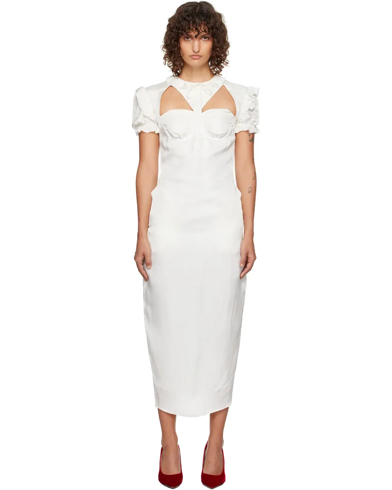 pushBUTTON White Cutout Point Frill Midi Dress White