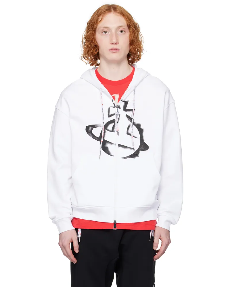 Vivienne Westwood White Stencil Orb Rugged Zip Hoodie Ss25-a401
