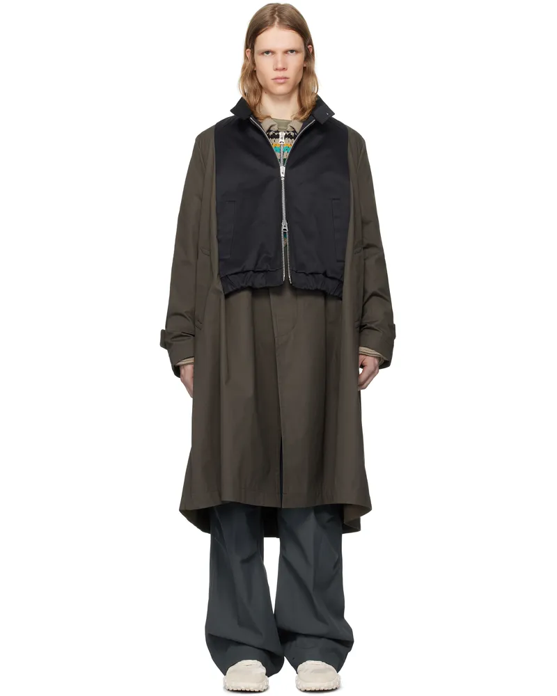 Sacai Khaki & Navy Cotton Chino x Gabardine Coat 233