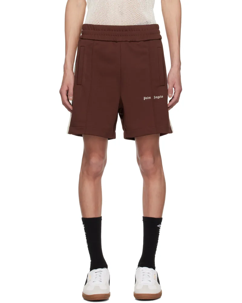 Palm Angels Burgundy Embroidered Logo Track Shorts Burgundy
