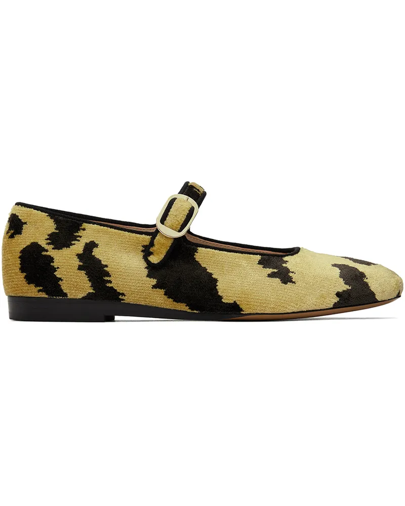 Le Monde Béryl Black & Yellow Tiger Print Bevilacqua Velvet Ballerina Flats Tig