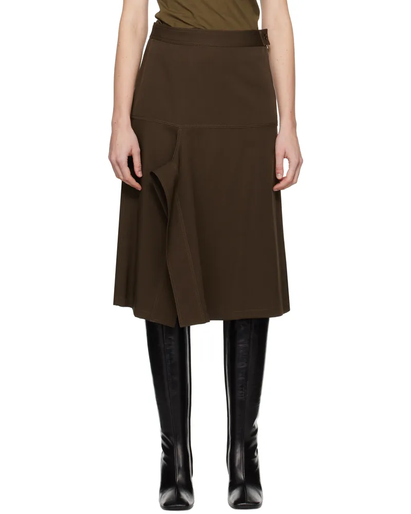Christophe Lemaire Brown Asymmetrical Wrapover Midi Skirt Br485