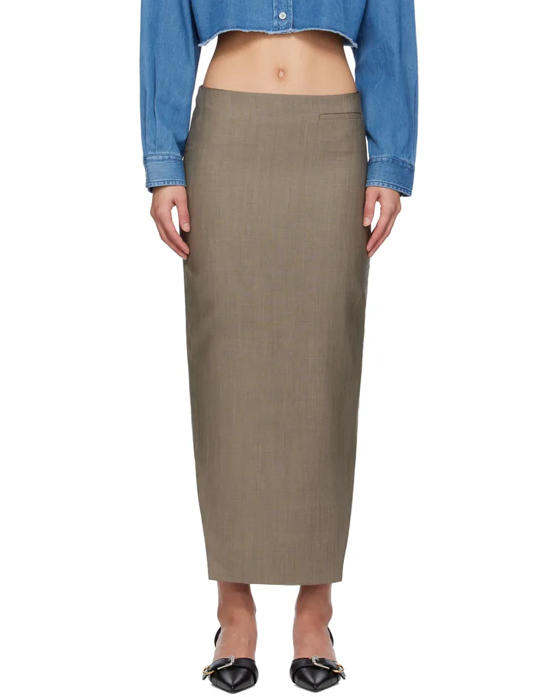 Givenchy Gray Front Kick Midi Skirt 007-black