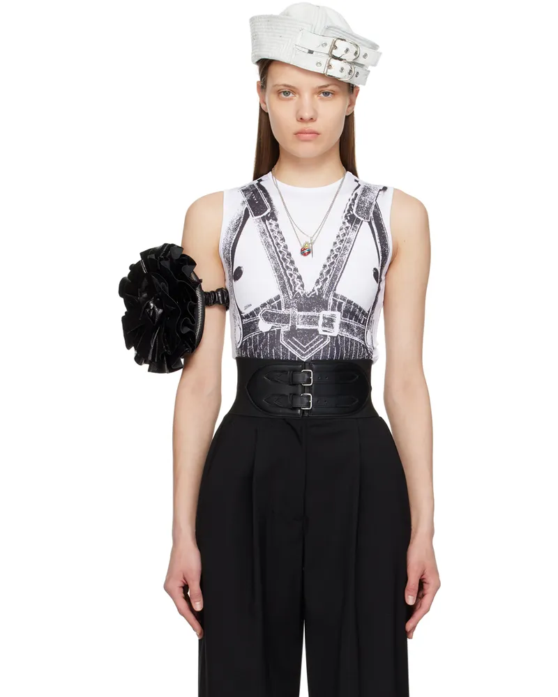 Jean Paul Gaultier White & Black 'Trompe L'oeil' Tank Top 0100