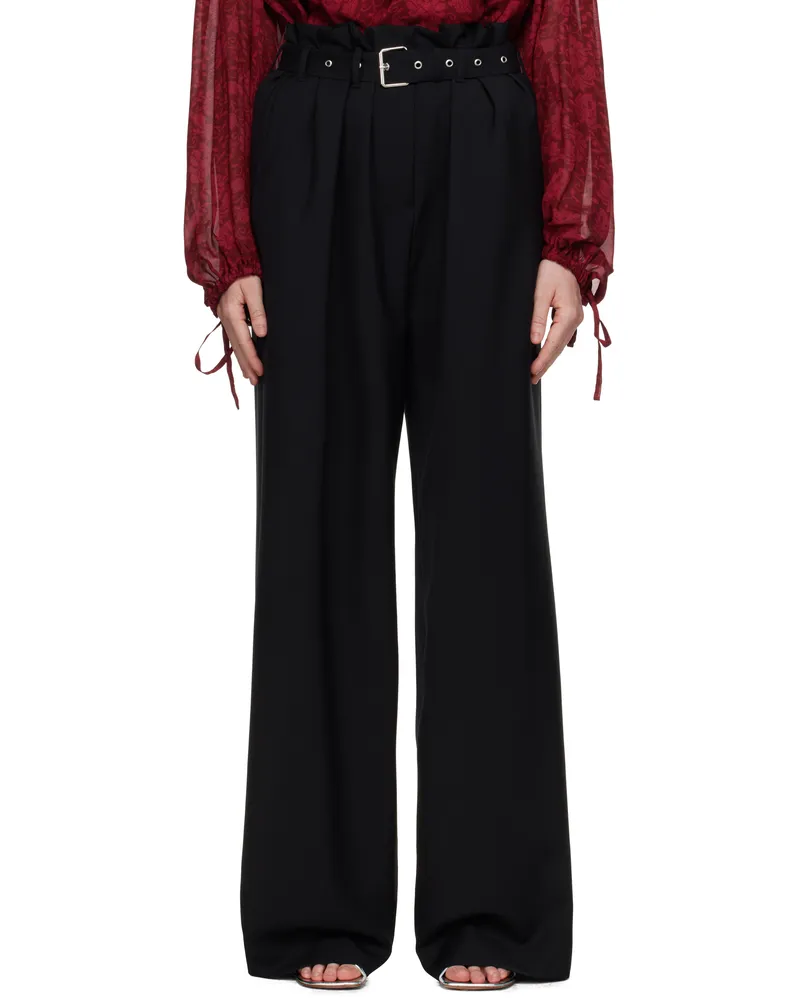 Dries van Noten Black Belted Wool Trousers 900