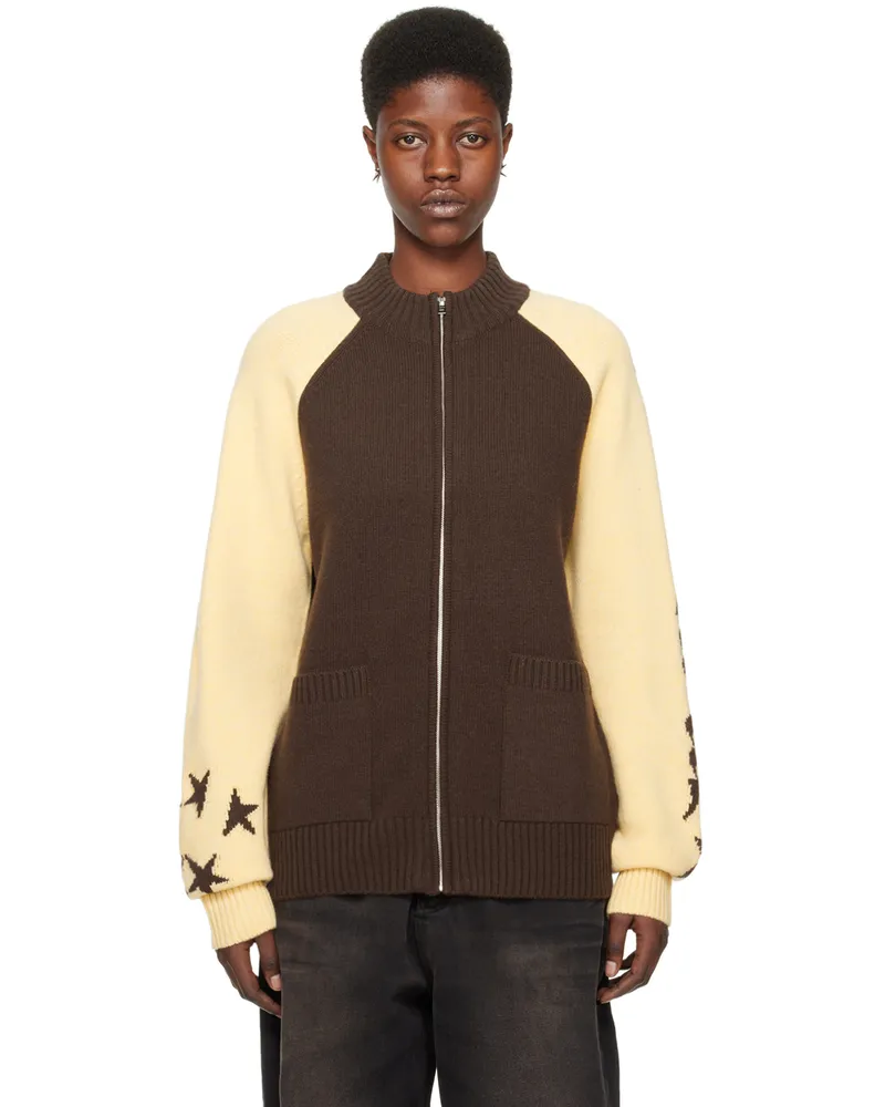 WE 11 DONE Brown & Yellow Zip Jacket Brown