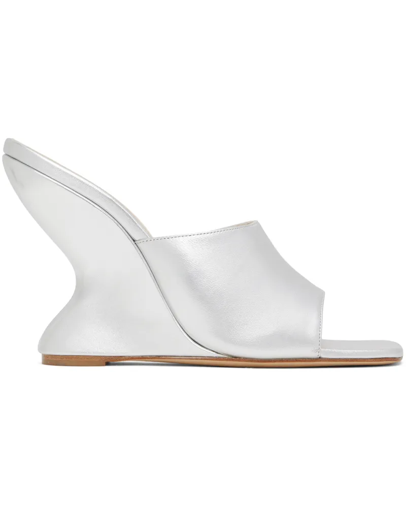 Magda Butrym Silver Inverted Wedge Mules Silver