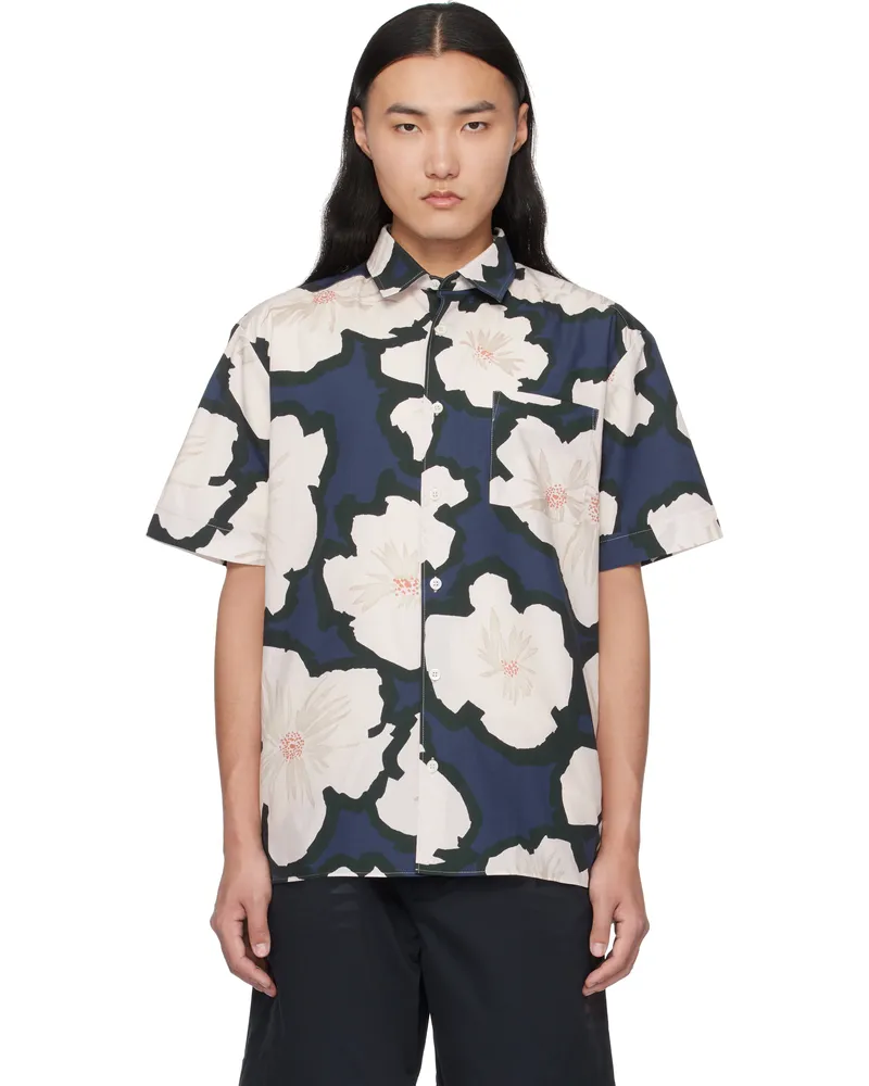 A.P.C. Navy & White Ross Short-Sleeve Shirt Iak