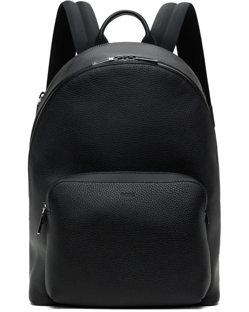 HUGO BOSS Black Grained Leather Smart Sleeve Backpack 001-black