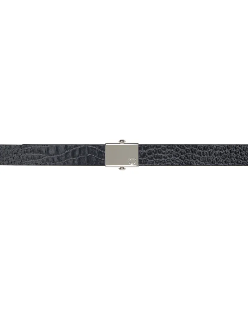 Ferragamo Black Alligator Effect Reversible Belt Nero