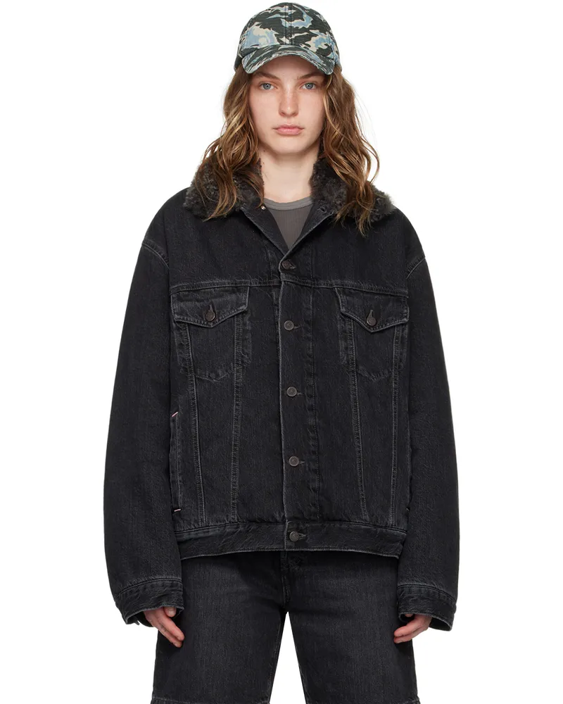 Acne Studios Black Sherpa Collar Denim Jacket Black
