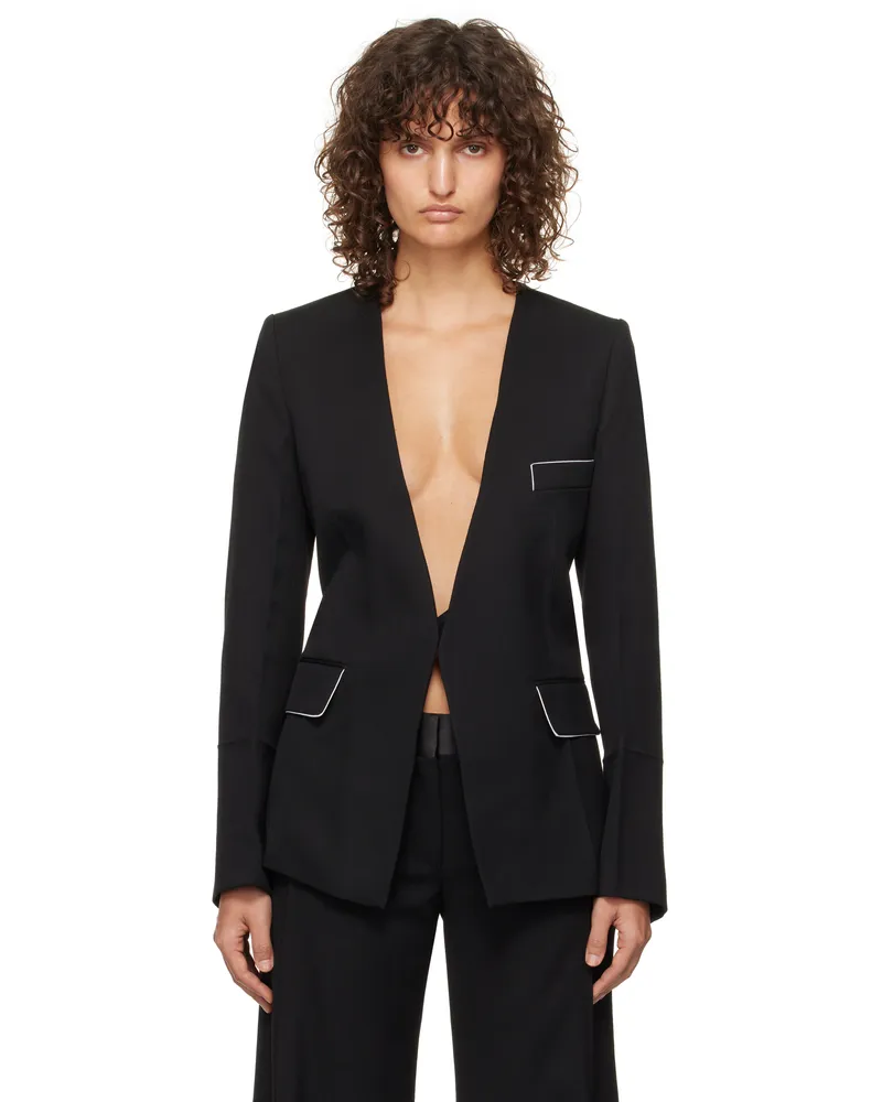Victoria Beckham Black Shrunken Collarless Blazer Black