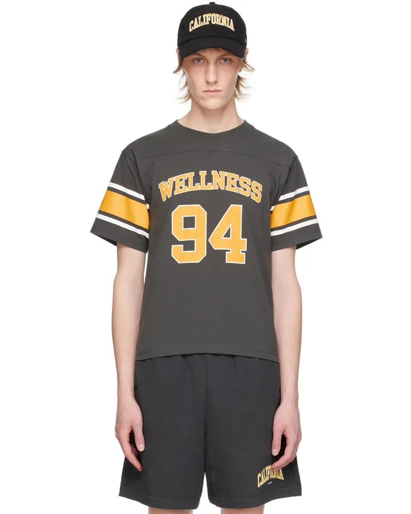 SPORTY & RICH Gray & Orange 'Wellness 94' Rugby T-Shirt Faded