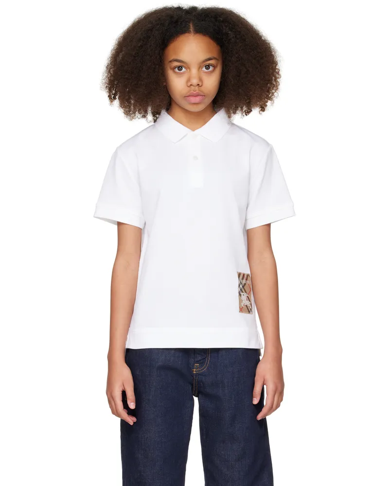 Burberry Kids White Check Label Cotton Polo White