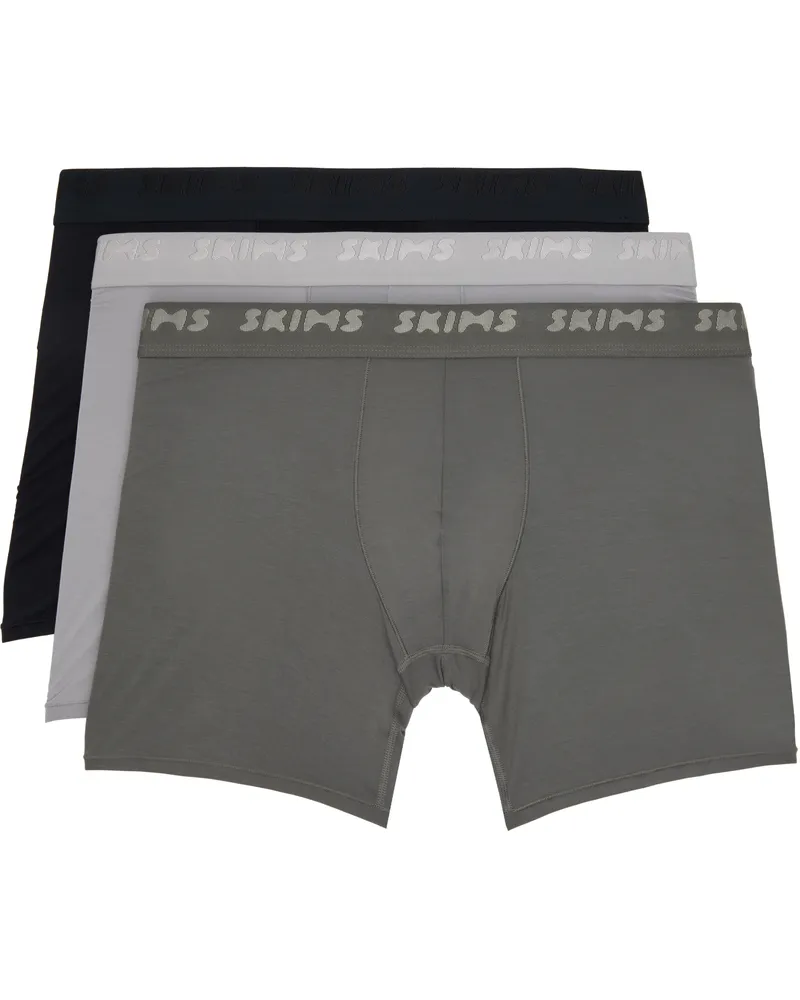SKIMS Three-Pack Multicolor SKIMS Stretch 5 Boxer Briefs Gunmetal