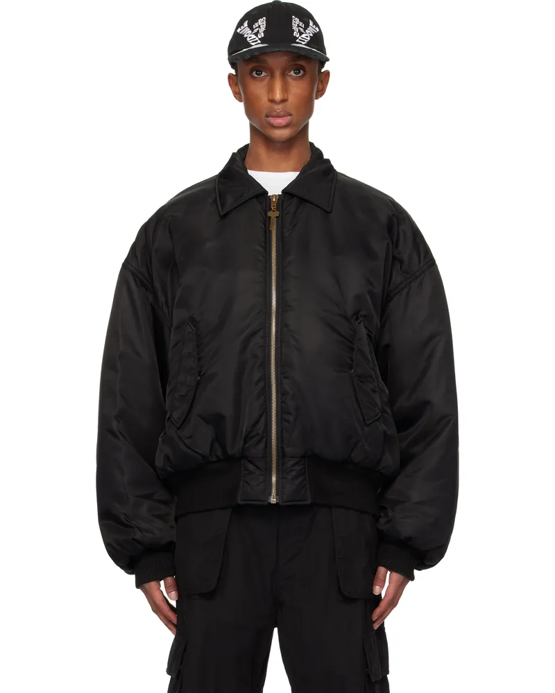 WE 11 DONE Black Collar Bomber Jacket Black
