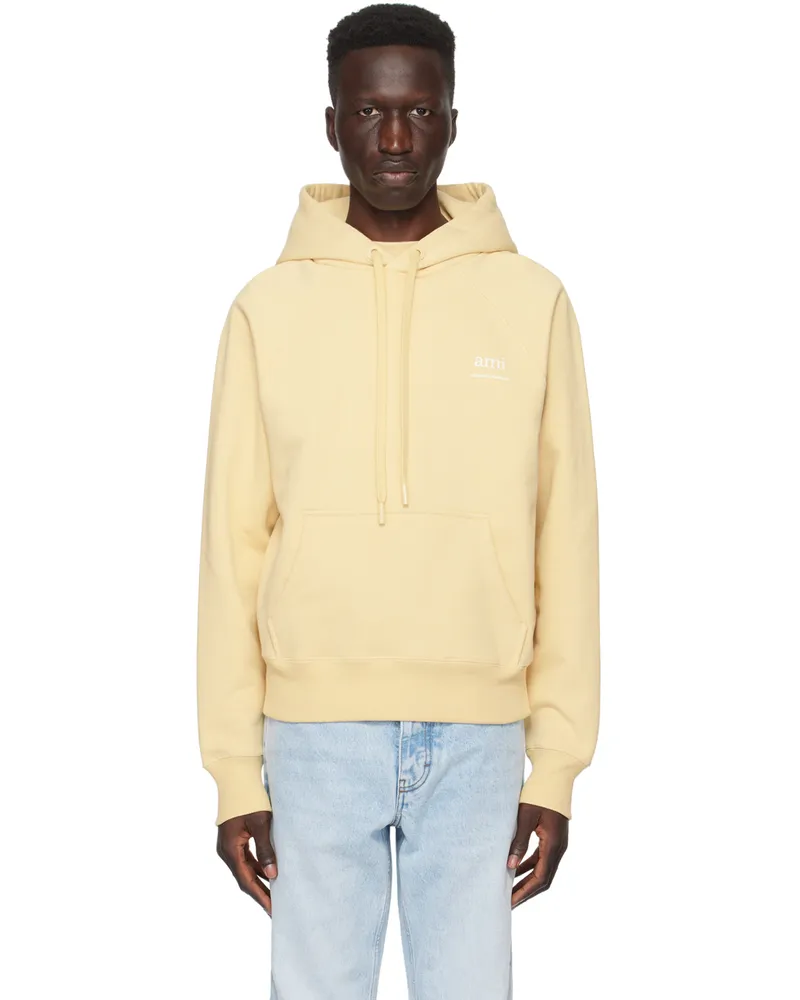AMI Paris Beige Printed Hoodie Cream