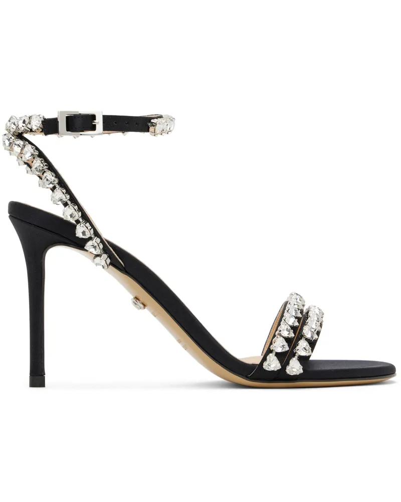 Mach & Mach Black Audrey Crystal Satin Sandals Black
