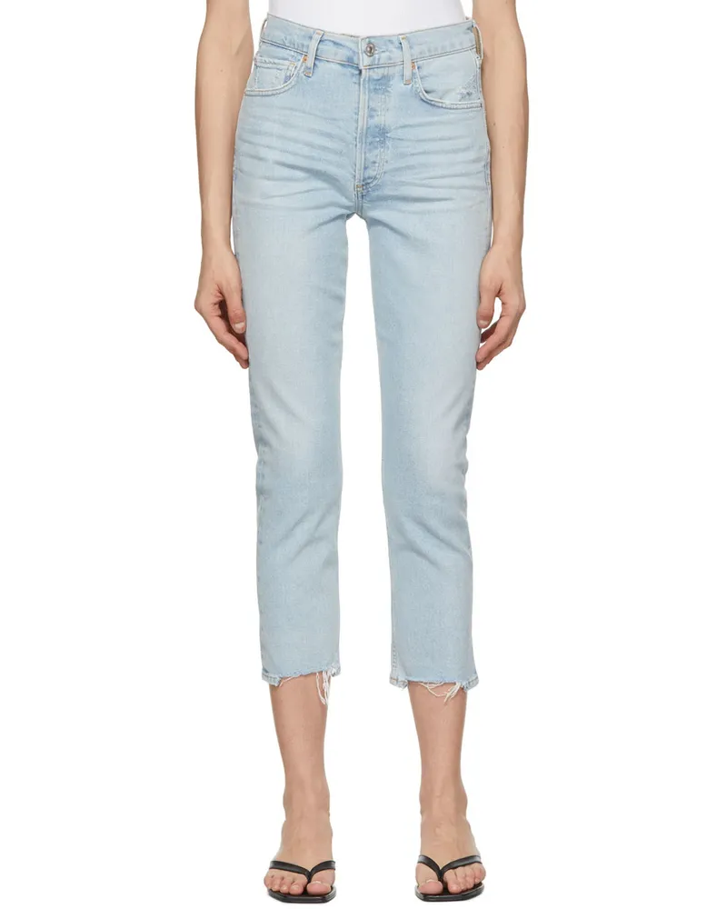 Citizens of humanity Blue High-Rise Straight Jeans Sunbleach