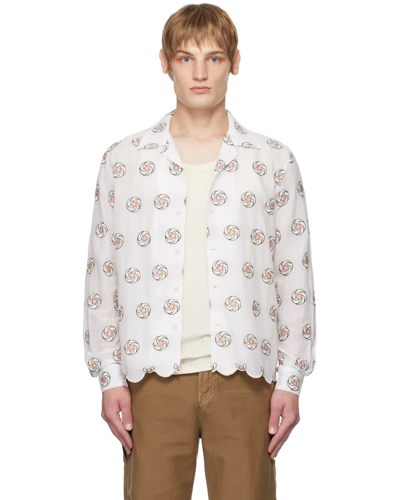 BODE White Floral Aperture Long Sleeve Shirt Wtmlt
