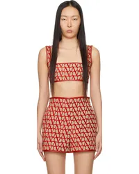 Valentino Garavani Beige & Red Square Neck Top Ulbeige